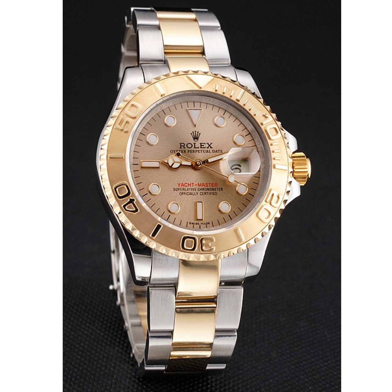Aaa replica watch Tone Case Bracelet Gold Bezel Two Yacht-Master Stainless Rolex Swiss Champagne Dial Steel 0717